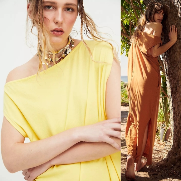 Free People Raquel Midi Dress Teen Spirit Mustard Yellow M Asymmetrical Maxi - Picture 10 of 16